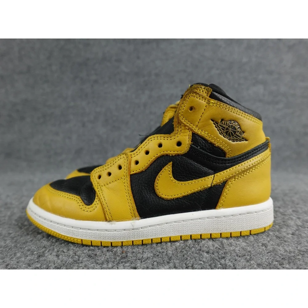 Air Jordan 1 High OG Kids Yellow Black Leather‎ Sneakers Sz 1Y
